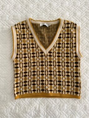 Greylin Mustard, Cream & Black Geometric V‑Neck Sweater Vest